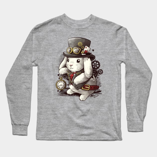 Steampunk white rabbit Long Sleeve T-Shirt by NemiMakeit